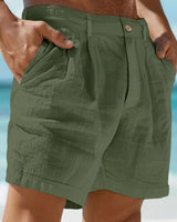Herren Shorts mit Faltenbund und Knopfverschluss in Grün