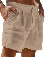 Herren Shorts mit Faltenbund und Knopfverschluss in Khaki