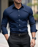 Julian | Herren Slim-Fit Knitterfreies Langarm Business-Hemd in Marineblau