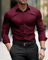 Julian | Herren Slim-Fit Knitterfreies Langarm Business-Hemd in Burgund