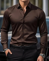 Julian | Herren Slim-Fit Knitterfreies Langarm Business-Hemd in Kaffee