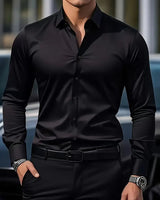 Julian | Herren Slim-Fit Knitterfreies Langarm Business-Hemd in Schwarz