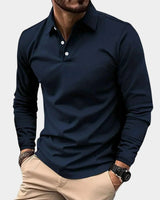 Leon | Herren Slim-Fit Langarm Poloshirt Smart-Casual Kentkragen in Blau