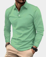 Leon | Herren Slim-Fit Langarm Poloshirt Smart-Casual Kentkragen in Grün