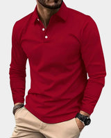 Leon | Herren Slim-Fit Langarm Poloshirt Smart-Casual Kentkragen in Rot