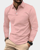 Leon | Herren Slim-Fit Langarm Poloshirt Smart-Casual Kentkragen in Rosa