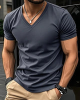 Christian | Herren Slim-Fit V-Ausschnitt Kurzarm T-Shirt in Grau