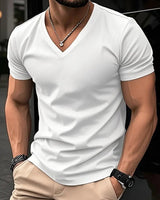 Christian | Herren Slim-Fit V-Ausschnitt Kurzarm T-Shirt in Weiß