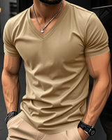 Christian | Herren Slim-Fit V-Ausschnitt Kurzarm T-Shirt in Khaki
