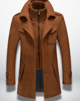 Julian | Herren Smart-Casual Wollmantel mit Knopfverschluss und Stehkragen-Innenjacke in Camel