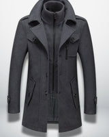 Julian | Herren Smart-Casual Wollmantel mit Knopfverschluss und Stehkragen-Innenjacke in Grau