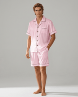 Herren Sommer Schlafanzug mit Hemd und Shorts in Rosa