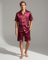 Herren Sommer Schlafanzug mit Hemd und Shorts in Rot
