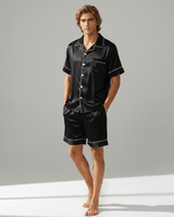 Herren Sommer Schlafanzug mit Hemd und Shorts in Schwarz