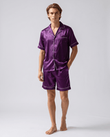 Herren Sommer Schlafanzug mit Hemd und Shorts in Lila
