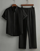 Herren Sommer Zweiteiler mit Kurzarm Hemd in Schwarz