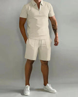 Herren Sommer Zweiteiler Set mit Polo und Shorts in Khaki