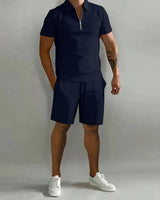 Herren Sommer Zweiteiler Set mit Polo und Shorts in Marineblau