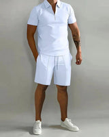 Herren Sommer Zweiteiler Set mit Polo und Shorts in Weiß