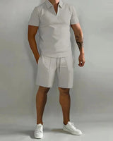 Herren Sommer Zweiteiler Set mit Polo und Shorts in Grau