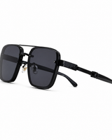 Herren Sonnenbrille mit eckigen Gläsern und Doppelsteg in Schwarz