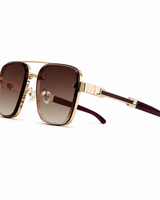 Herren Sonnenbrille mit eckigen Gläsern und Doppelsteg in Braun