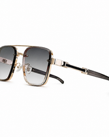 Herren Sonnenbrille mit eckigen Gläsern und Doppelsteg in Gold