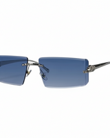 Herren Sonnenbrille mit rechteckigen Gläsern und dekorativem Bügeldetail in Silberblau