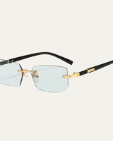 Herren Sonnenbrille mit rechteckigen Gläsern und Metallsteg in Himmelblau