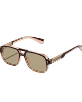 Herren Sonnenbrille mit transparenter eckiger Fassung und gerippten Bügeln in Braun