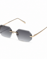 Herren Sonnenbrille ohne Rahmen mit achteckigen Gläsern und Metallbügeln in Goldverlauf Grau