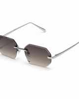Herren Sonnenbrille ohne Rahmen mit achteckigen Gläsern und Metallbügeln in Silberbraun