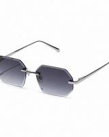 Herren Sonnenbrille ohne Rahmen mit achteckigen Gläsern und Metallbügeln in Silberner Farbverlauf Grau