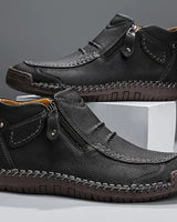 Herren Stiefeletten Lederoptik mit Reißverschluss in Schwarz