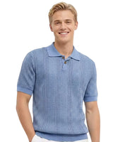 Herren Strick-Poloshirt mit Knopfleiste in Himmelblau