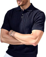 Herren Strick-Poloshirt mit Knopfleiste in Marineblau