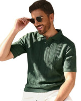 Herren Strick-Poloshirt mit Knopfleiste in Armeegrün