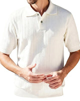 Herren Strick-Poloshirt mit Knopfleiste in Weiß