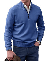 Simon | Herren Strick-Sweater Regular Fit Langarm Viertelreißverschluss in Blau