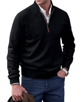 Simon | Herren Strick-Sweater Regular Fit Langarm Viertelreißverschluss in Schwarz