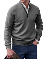 Simon | Herren Strick-Sweater Regular Fit Langarm Viertelreißverschluss in Dunkelgrau