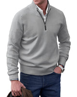 Simon | Herren Strick-Sweater Regular Fit Langarm Viertelreißverschluss in Hellgrau