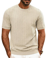 Herren Strick-T-Shirt mit Chevron-Struktur und Rundhalsausschnitt in Beige