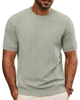 Herren Strick-T-Shirt mit Chevron-Struktur und Rundhalsausschnitt in Hellgrau