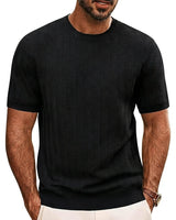 Herren Strick-T-Shirt mit Chevron-Struktur und Rundhalsausschnitt in Schwarz