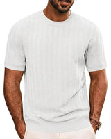 Herren Strick-T-Shirt mit Chevron-Struktur und Rundhalsausschnitt in Weiß