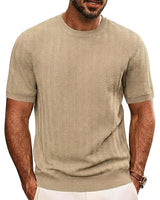 Herren Strick-T-Shirt mit Chevron-Struktur und Rundhalsausschnitt in Khaki