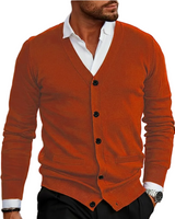 Herren Strickjacke mit Knopfleiste, V-Ausschnitt und Rippbündchen in Orange