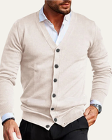Herren Strickjacke mit Knopfleiste, V-Ausschnitt und Rippbündchen in Beige