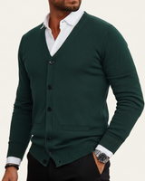 Herren Strickjacke mit Knopfleiste, V-Ausschnitt und Rippbündchen in Grun